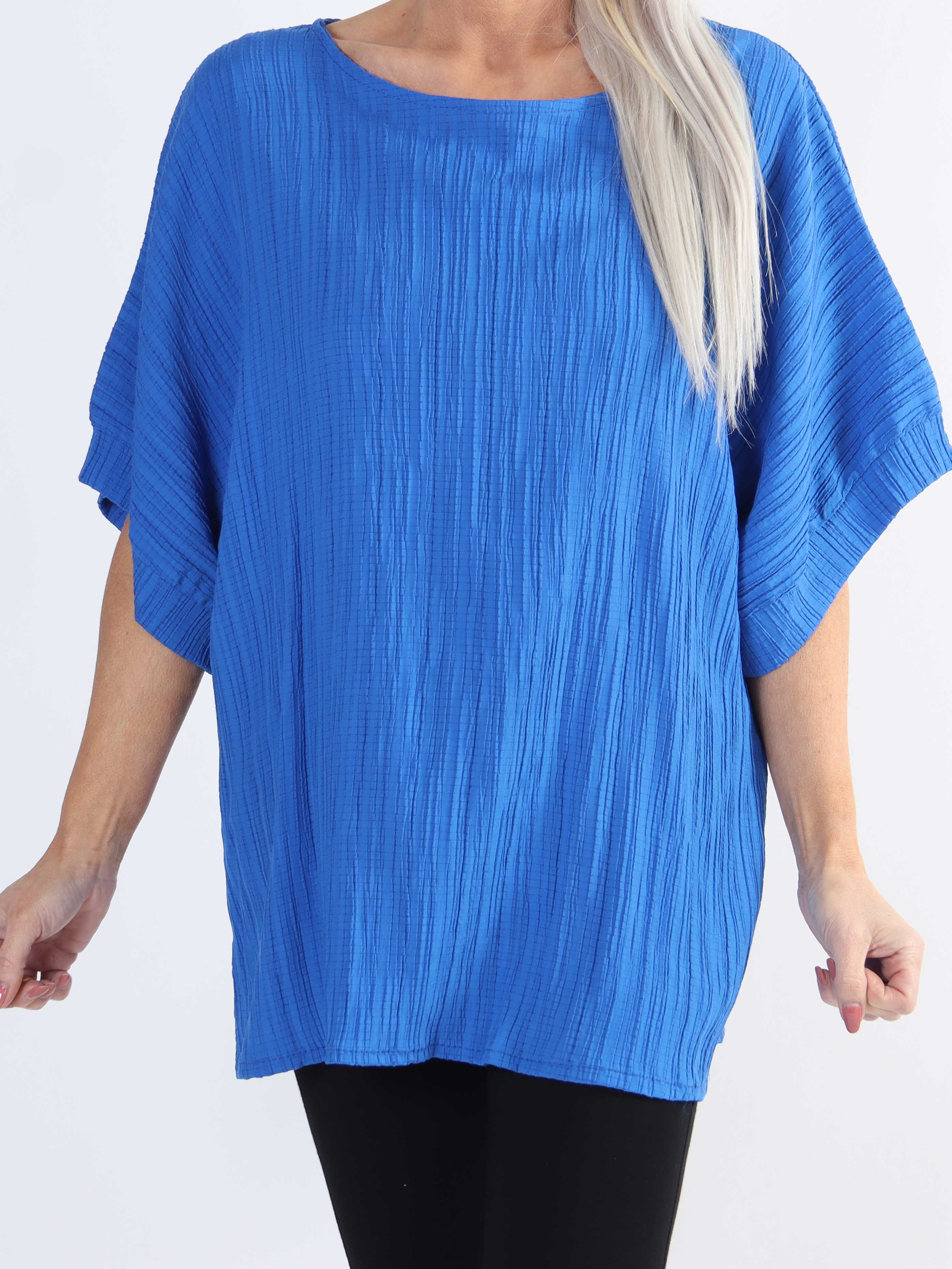 Cindy - enfärgad plus size-blus i crepe-look - Blue